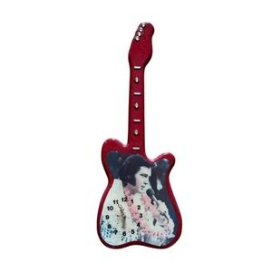 Elvis Presley Guitar-Shaped Wall Clock Red Glitter Rockabilly Decor Quartz works